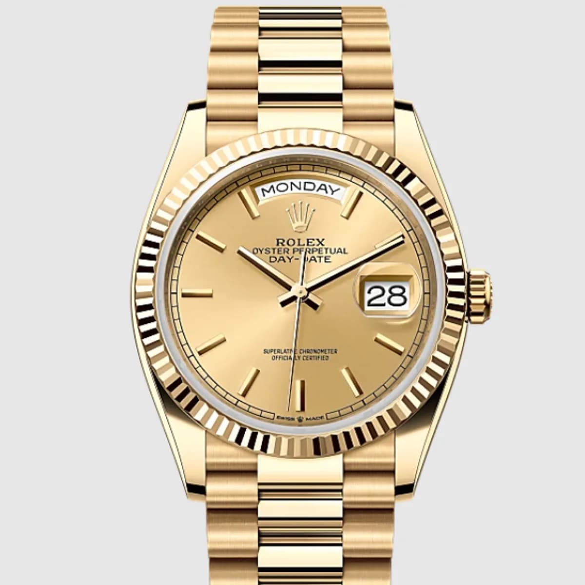 Rolex Day Date 40mm Gold item card in the Spend Elon Musk Money simulator